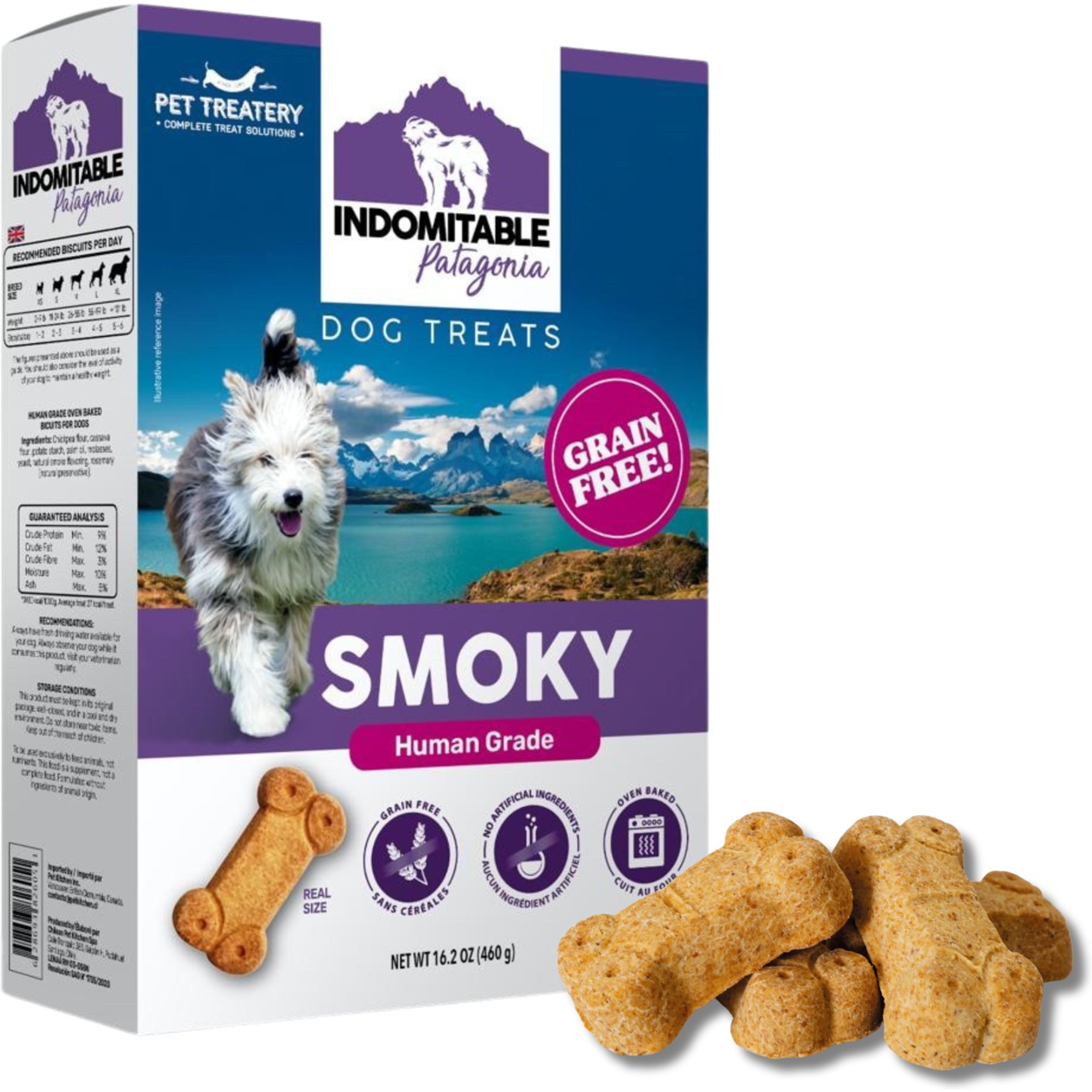 The Granville Island Pet Treatery Indomitable Patagonia Grain-Free Smoky Crunchy Dog Treats, 16.2-oz box