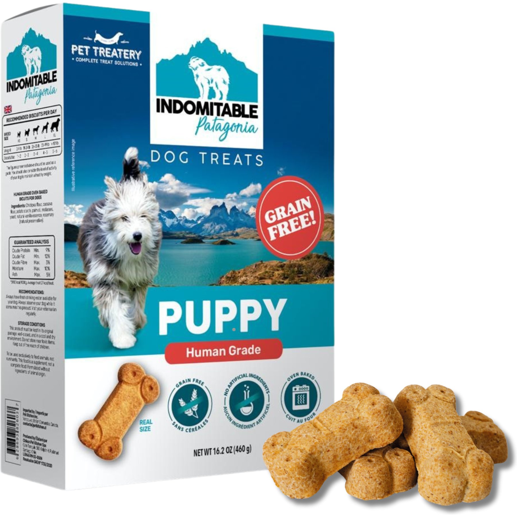 The Granville Island Pet Treatery Indomitable Patagonia Grain-Free Puppy Crunchy Dog Treats, 16.2-oz box