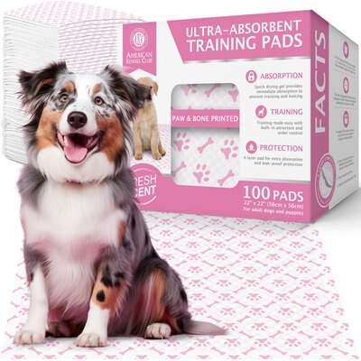 American Kennel Club American Kennel Club Paw & Bone Print Dog Training Pads, Pink, 22 X 22-in, 100 count
