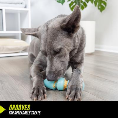 Show full view: Hyper Pet Hyper-Bonz Rubber Glow Treat Dog Chew Toy, Blue, Salmon Scent slide 4 of 6