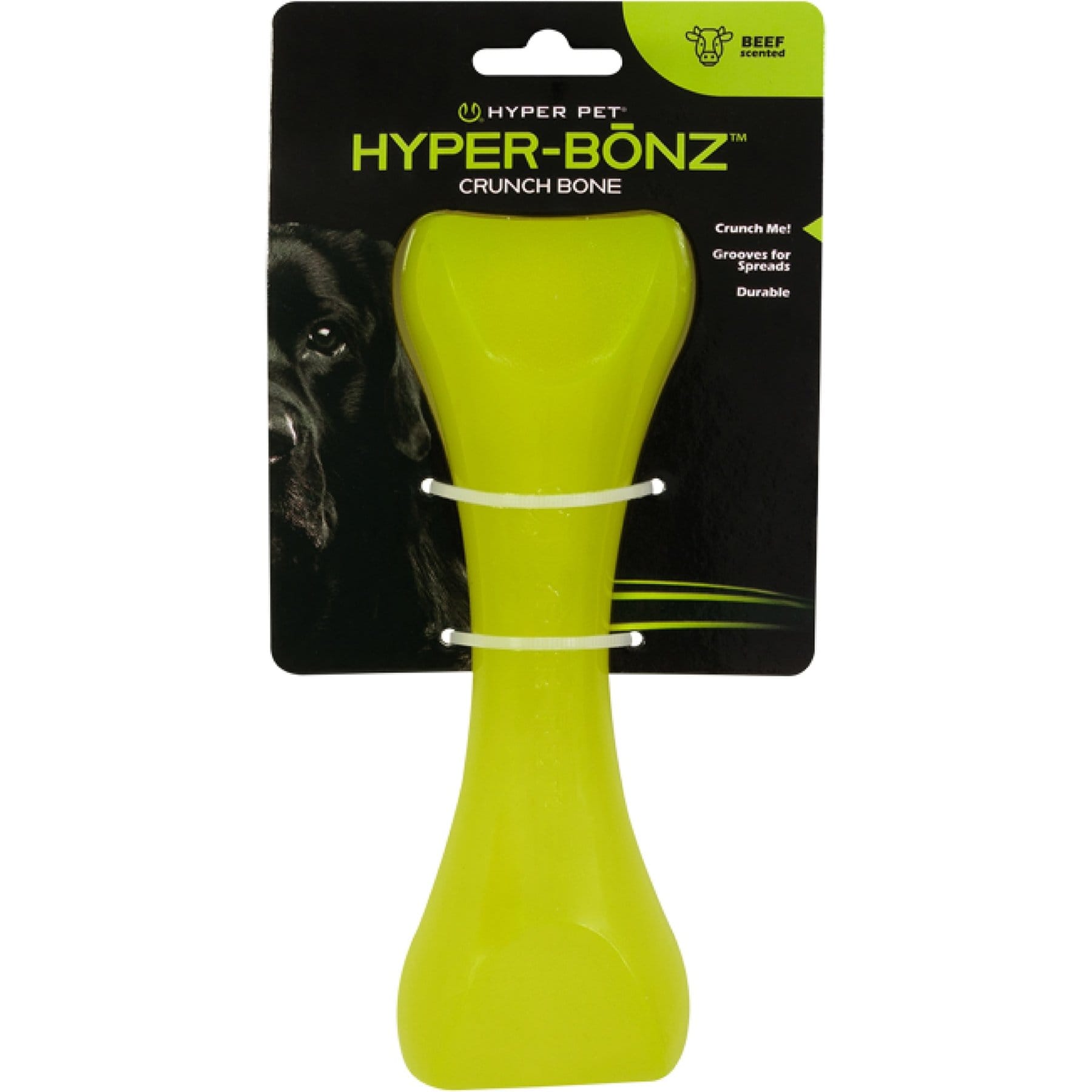 Hyper Pet Hyper-Bonz Rubber Crunch Dog Chew Toy, Yellow, Beef Scent