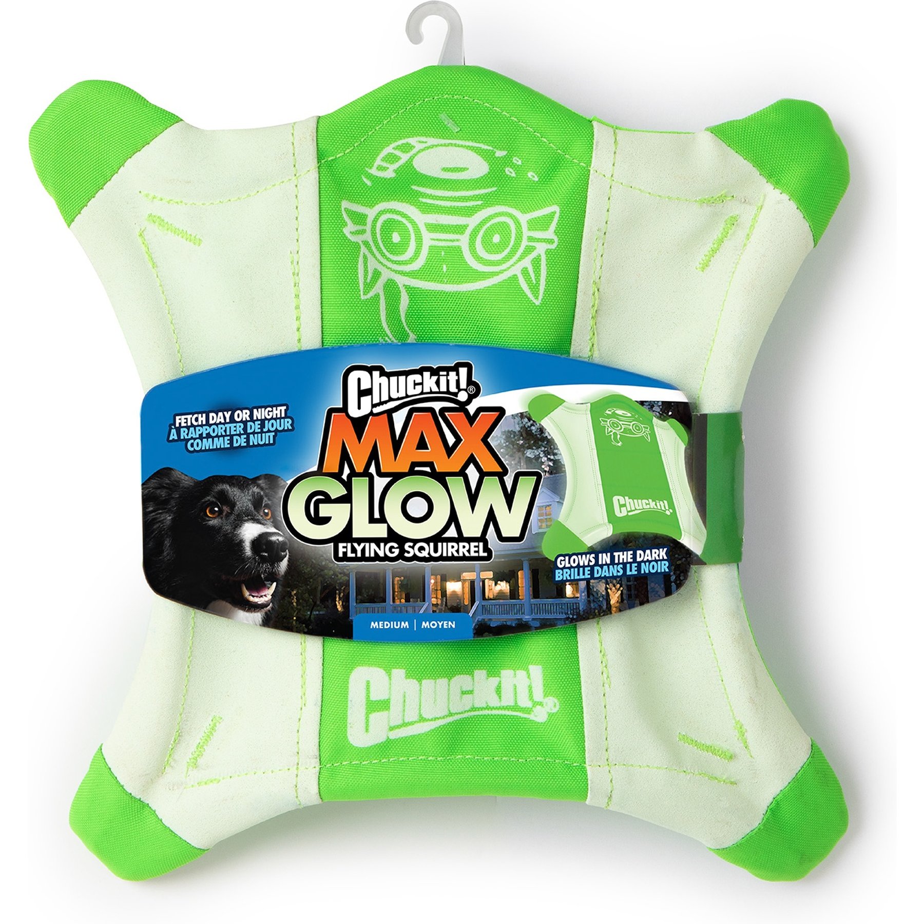 Chuckit! Max Glow Flying Squirrel Dog Toy, Green, Medium