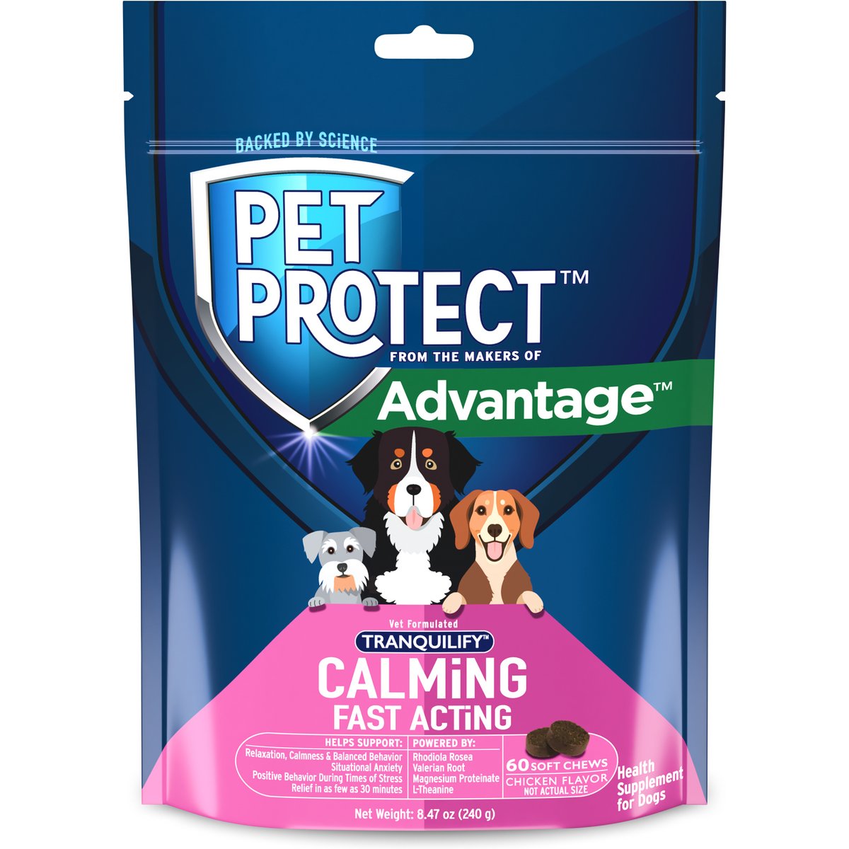 Pet Protect Vet-Formulated Tranquilify Fast Acting Calming Supplement for Dogs, 60 count