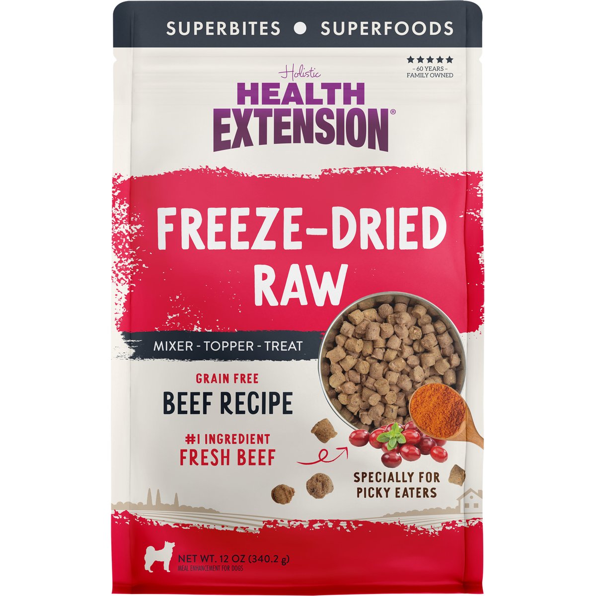 Health Extension Beef Recipe Freeze-Dried Raw Dog Food, 12-oz bag