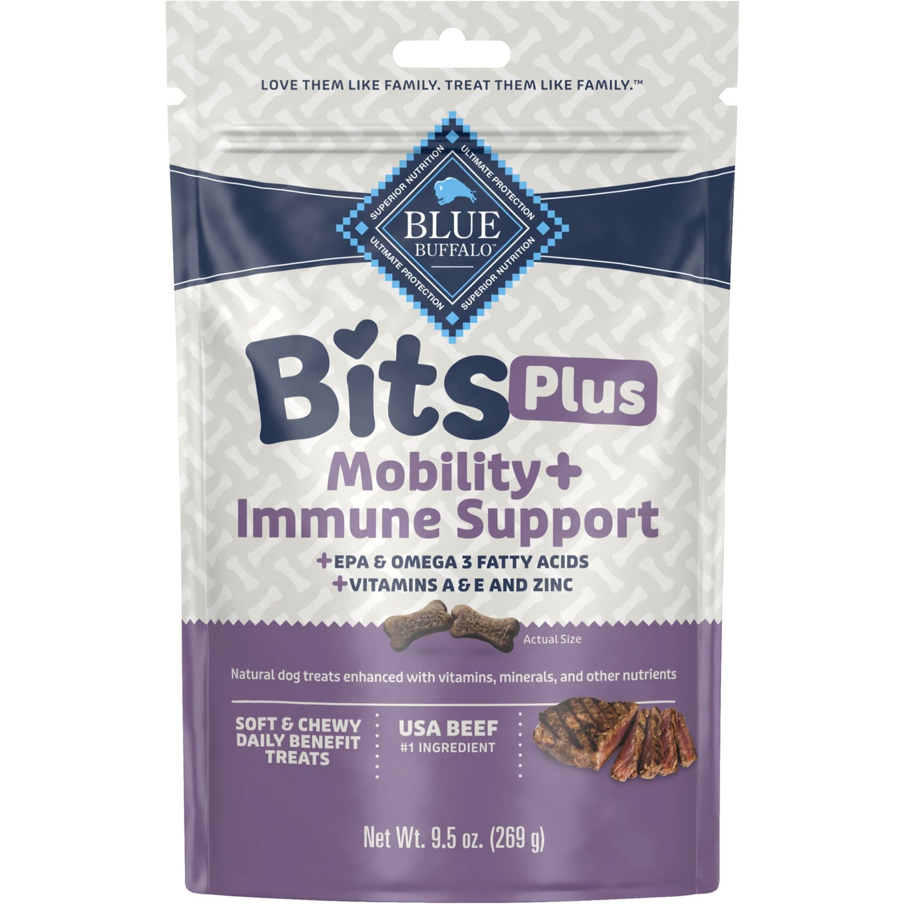 Blue Buffalo Blue Bits Plus Beef Flavor Mobility & Immune Support Soft & Chewy Dog Treats, 9.5-oz bag