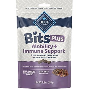 Blue Buffalo Blue Bits Plus Beef Flavor Mobility & Immune Support Soft & Chewy Dog Treats, 9.5-oz bag