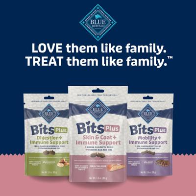 Show full view: Blue Buffalo Blue Bits Plus Salmon Flavor Skin, Coat & Immune Support Soft & Chewy Dog Treats, 3.5-oz bag slide 8 of 10