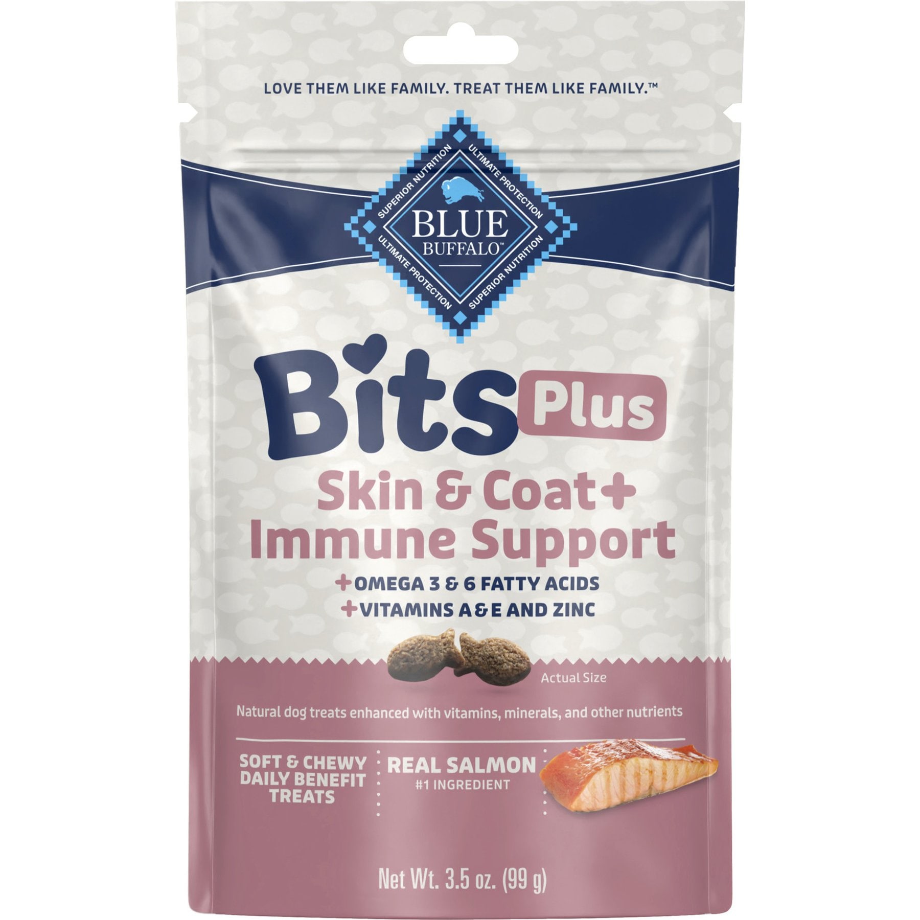 Blue Buffalo Blue Bits Plus Salmon Flavor Skin, Coat & Immune Support Soft & Chewy Dog Treats, 3.5-oz bag