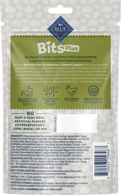 Show full view: Blue Buffalo Blue Bits Plus Chicken & Pumpkin Flavor Digestion & Immune Support Soft & Chewy Dog Treats, 3.5-oz bag slide 3 of 10