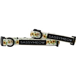 Sassy Woof Sunflower Dreams Cat Collar, Beige, Medium: 8 to 12-in neck, 2/5-in wide