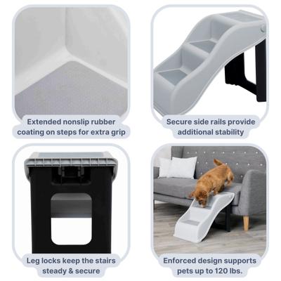 Show full view: TRIXIE 3 Step Pet Stairs Lightweight Collapsible Easy to Store Non-Slip Treads Cat & Dog Stairs, Gray slide 3 of 7