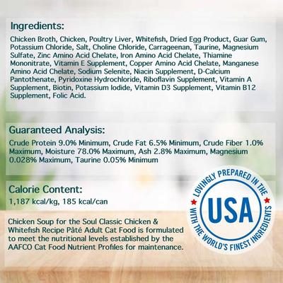 Show full view: Chicken Soup for the Soul Classic Cat Chicken & Whitefish Recipe Pate Wet Cat Food, 5.5-oz can, case of 24 slide 5 of 8
