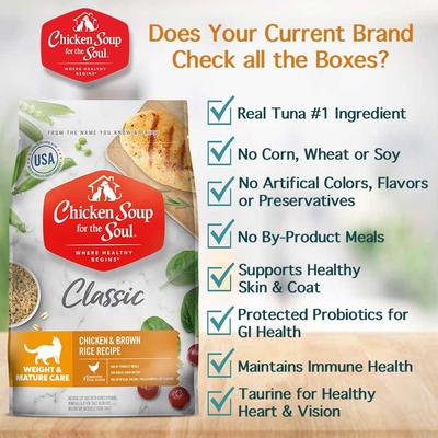 Show full view: Chicken Soup for the Soul Weight & Mature Care Senior Chicken & Brown Rice Recipe Dry Cat Food, 12-lb bag slide 3 of 13