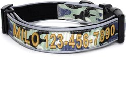 Pawtitas Personalized Reflective Dog Collar, Camouflage Grey, Small: 11 to 16-in neck, 5/8-in wide