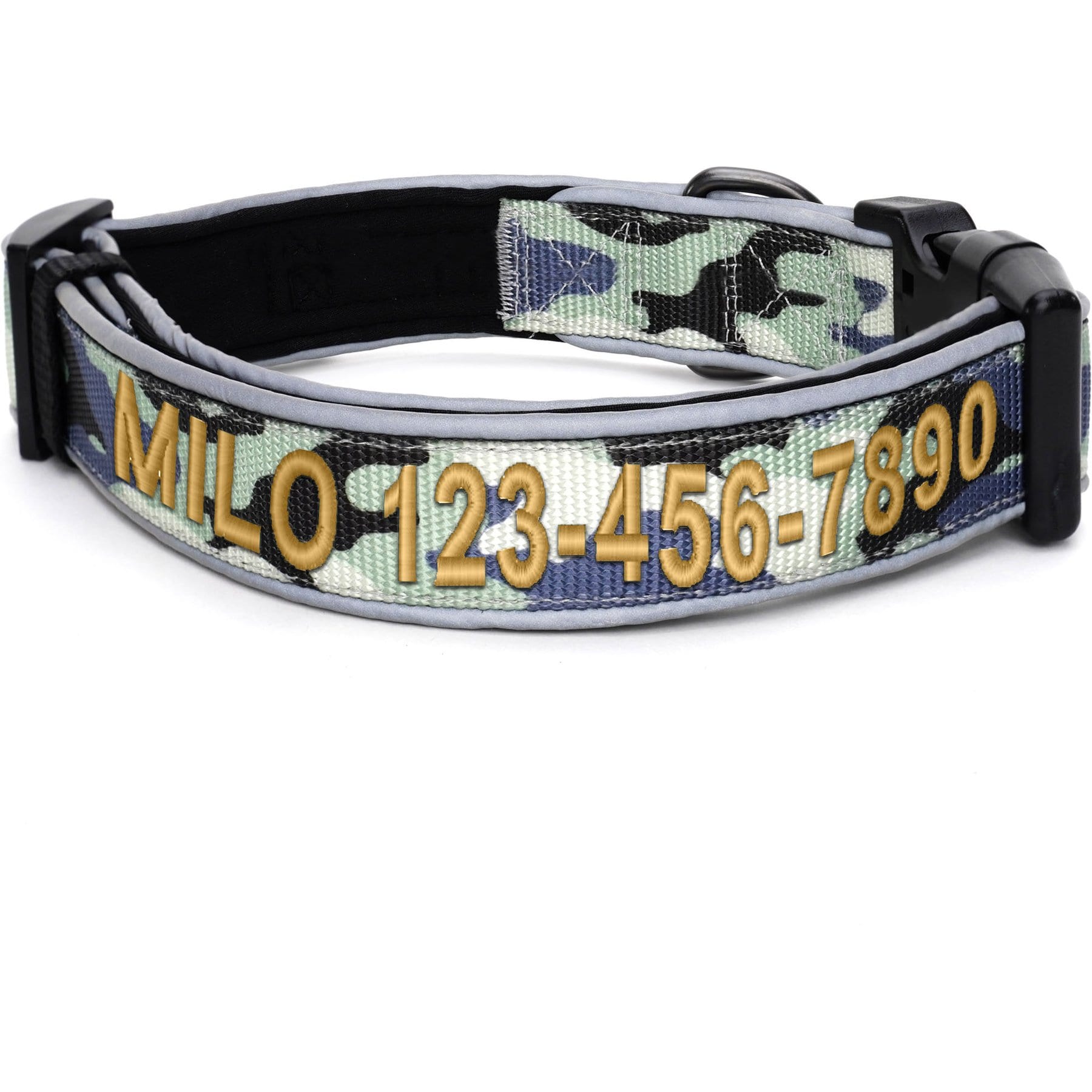 Pawtitas Personalized Reflective Dog Collar, Camouflage Grey, Large: 15 to 25-in neck, 1-in wide