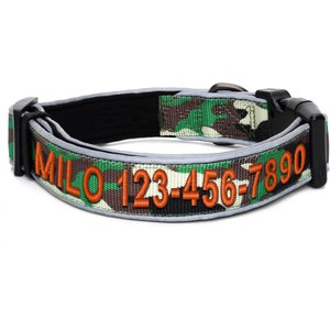 Pawtitas Personalized Reflective Dog Collar, Camouflage Green, Large: 15 to 25-in neck, 1-in wide