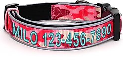 Pawtitas Personalized Reflective Dog Collar, Camouflage Pink, Large: 15 to 25-in neck, 1-in wide