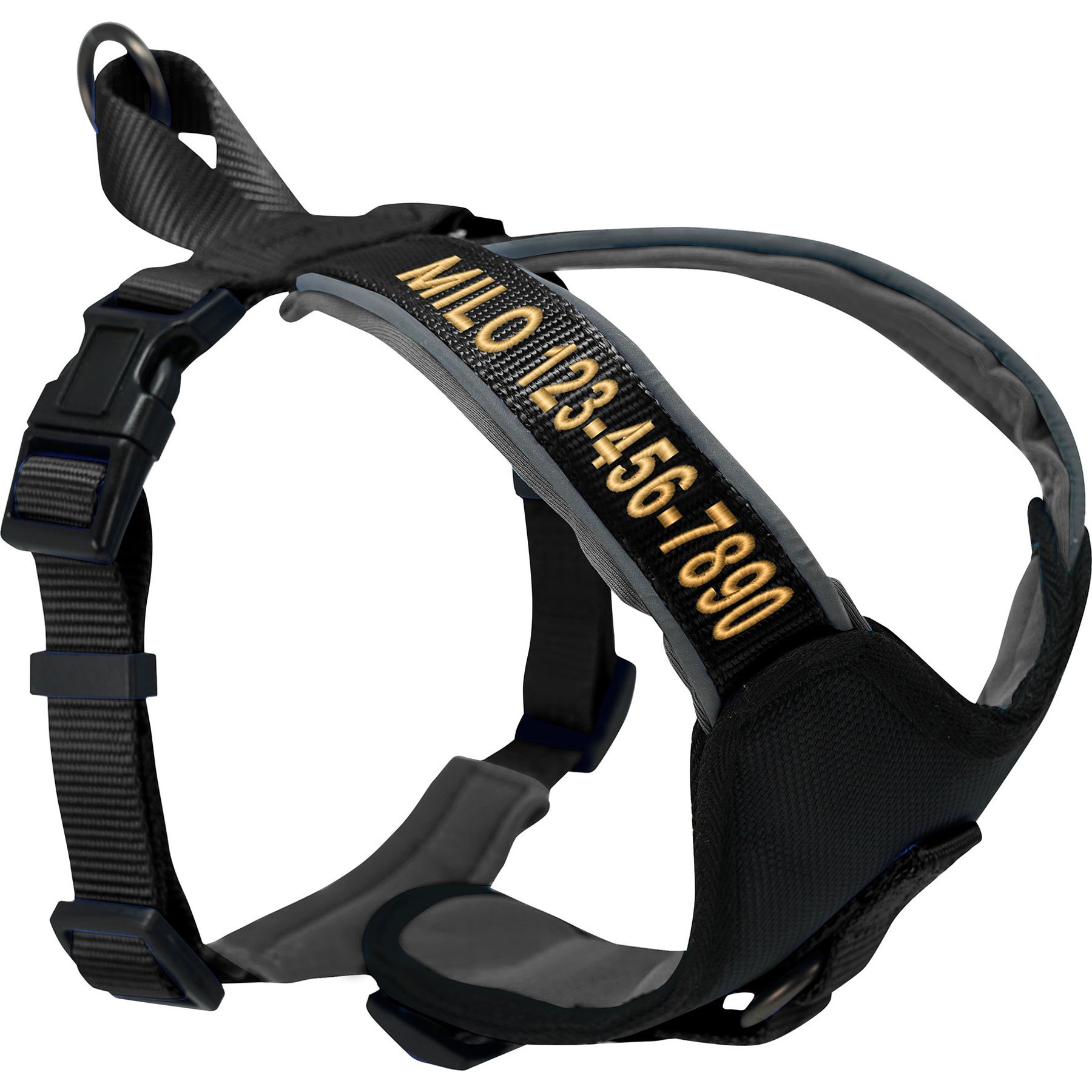 Pawtitas Personalized Reflective Dog Harness, Black, Large: 28 to 35-in chest