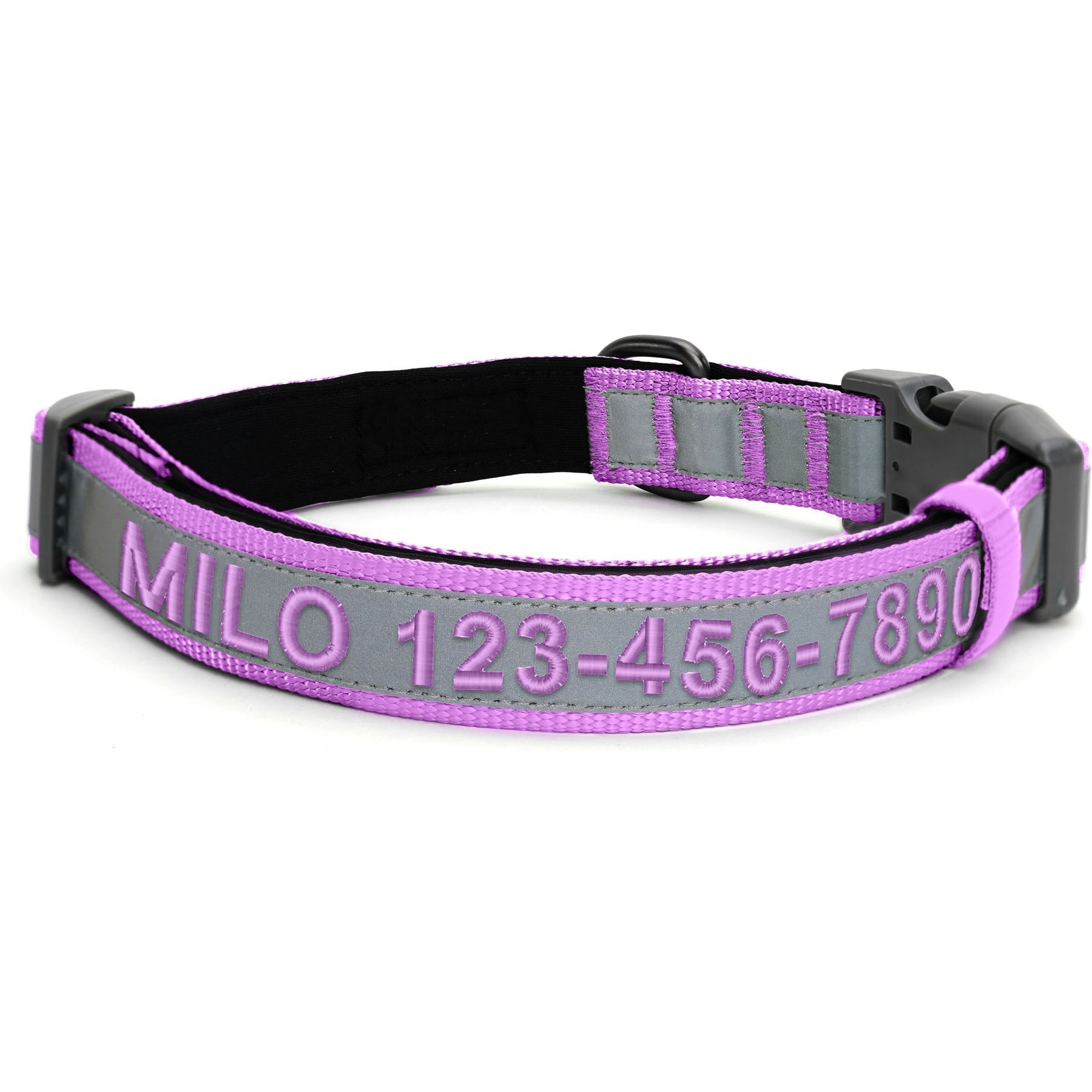 Pawtitas Personalized Reflective Dog Collar, Orchid, Small: 11 to 16-in neck, 5/8-in wide