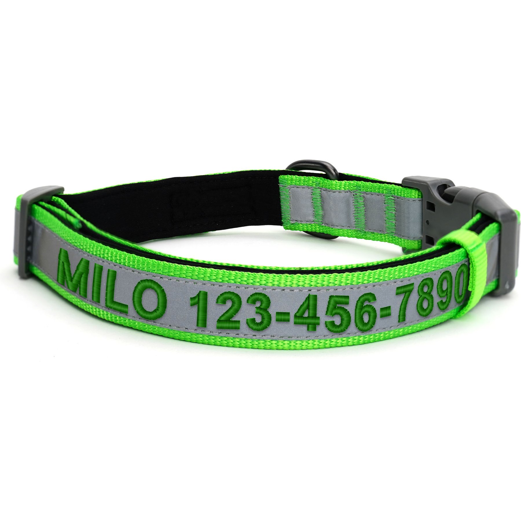 Pawtitas Personalized Reflective Dog Collar, Green, Medium: 13 to 22-in neck, 3/4-in wide
