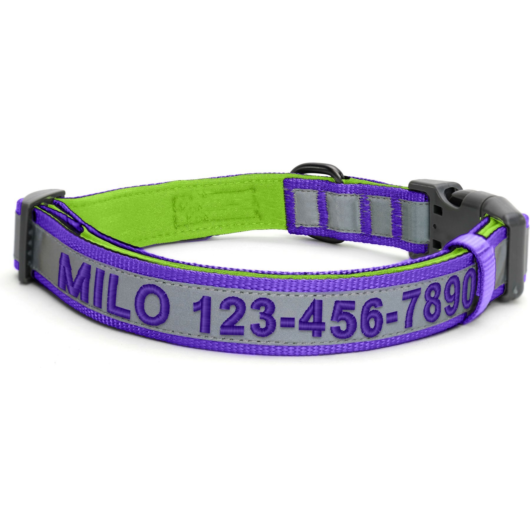 Pawtitas Personalized Reflective Dog Collar, Purple, Small: 11 to 16-in neck, 5/8-in wide
