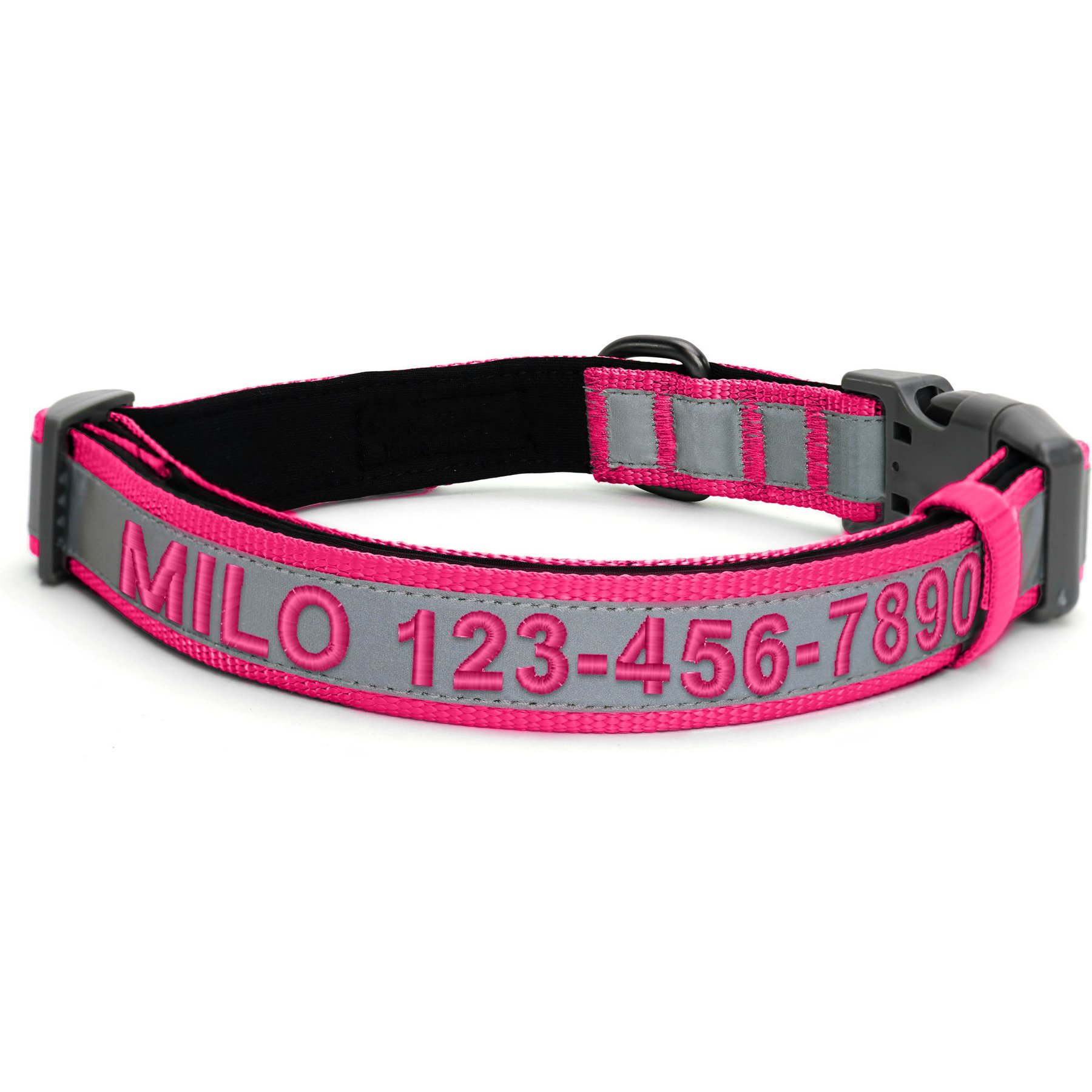 Pawtitas Personalized Reflective Dog Collar, Pink, Large: 15 to 25-in neck, 1-in wide