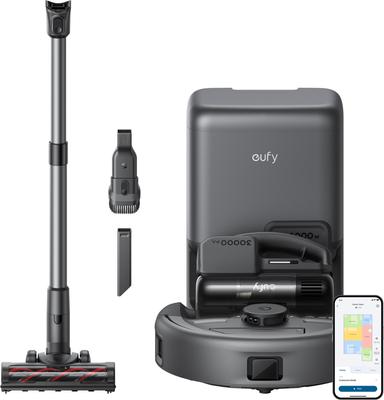 Show full view: Eufy E20 3-in-1 Combo Robotic Stick Vacuum with Auto Emptying Station, Black slide 2 of 8