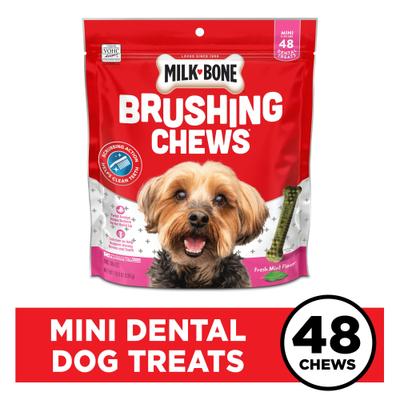 Show full view: Milk-Bone Fresh Breath Brushing Chews Mini Mint Flavor Daily Dental Dog Treats, 48 count slide 3 of 11