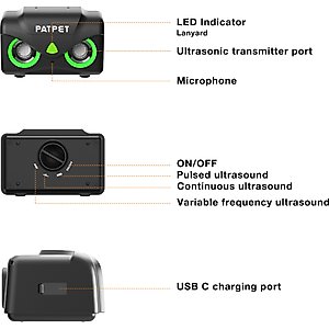 PATPET Adjustable Level Ultrasonic Indoor/Outdoor Dog Bark Control Device