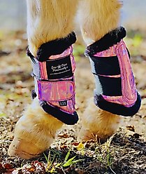 Star Point Horsemanship Holographic Horse Brushing Boots, Pink Holographic, Miniature Horse 38-in & under, 2 count
