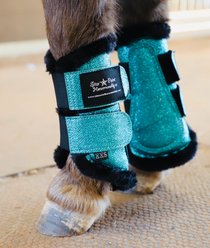 Star Point Horsemanship Holographic Horse Brushing Boots, Teal Sparkle, Miniature Horse 38-in & under, 2 count
