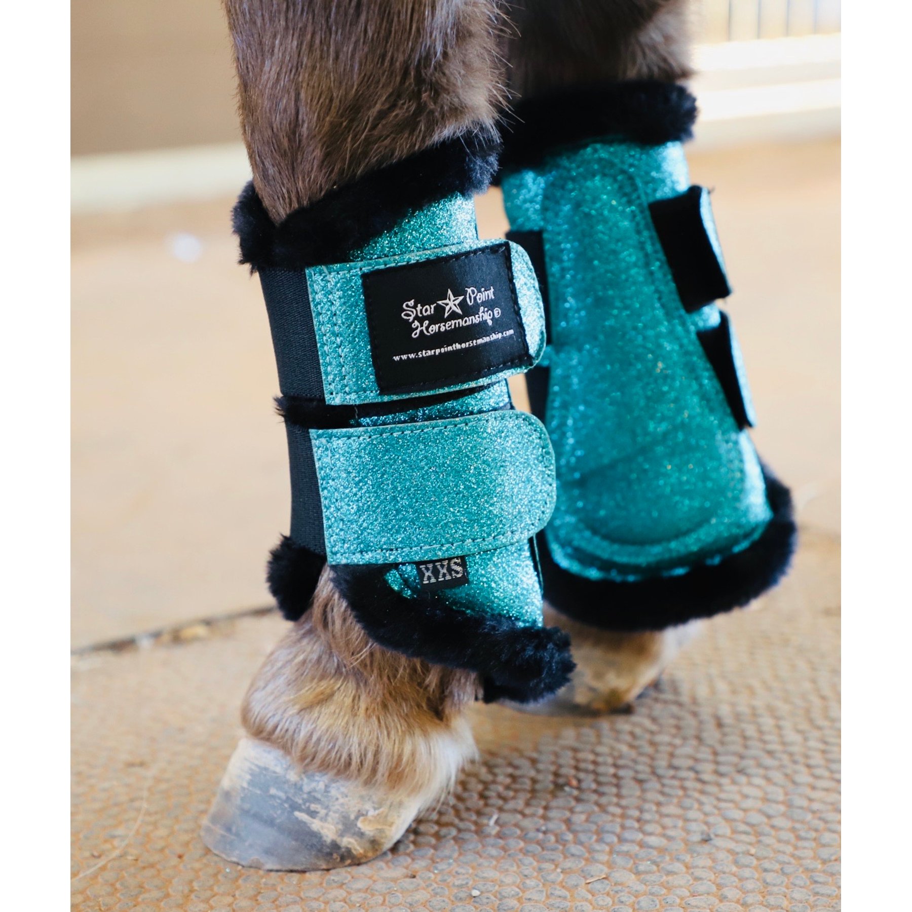 Star Point Horsemanship Holographic Horse Brushing Boots, Teal Sparkle, Miniature Horse 38-in & under, 2 count