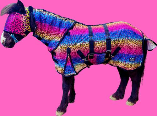 Show full view: Star Point Horsemanship Hooded Printed Mesh UV Horse Fly Sheet, Rainbow Cheetah, 50 to 52-in slide 2 of 2
