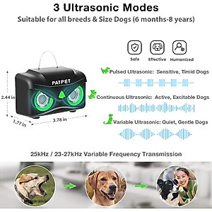 PATPET Adjustable Level Ultrasonic Indoor/Outdoor Dog Bark Control Device