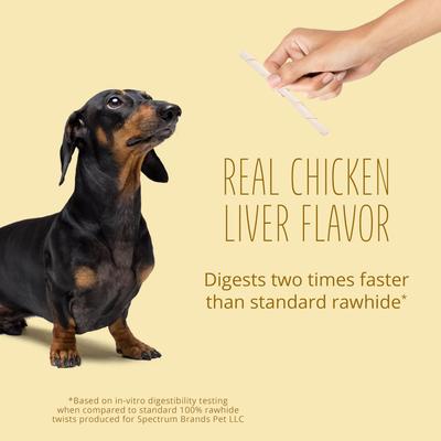 Show full view: Better Belly Originals Twist Sticks Highly-Digestible Rawhide Chicken Liver Flavor Dog Treat Chew, 50 count slide 5 of 11