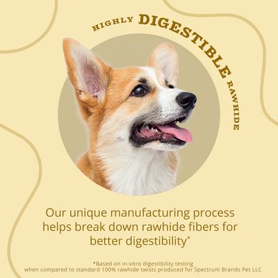 Show full view: Better Belly Originals Twist Sticks Highly-Digestible Rawhide Chicken Liver Flavor Dog Treat Chew, 50 count slide 6 of 11