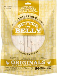 Better Belly Originals Twist Sticks Highly-Digestible Rawhide Chicken Liver Flavor Dog Treat Chew, 50 count