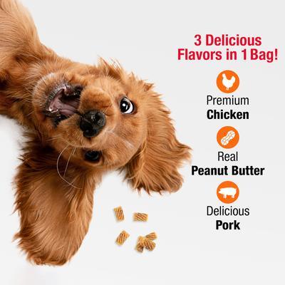 Show full view: Good 'n' Tasty Triple Flavor Mini Churro Style Twists Chicken, Peanut Butter & Pork Gourmet Crunchy Dog Treats, 100 count slide 5 of 11