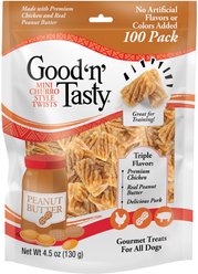 Good 'n' Tasty Triple Flavor Mini Churro Style Twists Chicken, Peanut Butter & Pork Gourmet Crunchy Dog Treats, 100 count