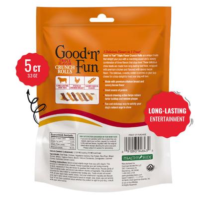 Show full view: Good 'n' Fun Triple Flavor Chicken, Bacon & Beef Dog Treat Chew Crunch Rolls, 5 count slide 3 of 11