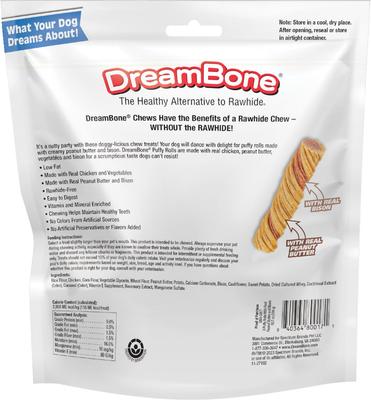 Show full view: DreamBone Puffy Rolls Real Peanut Butter & Bison Rawhide Free Dog Chews, 8 count slide 3 of 10