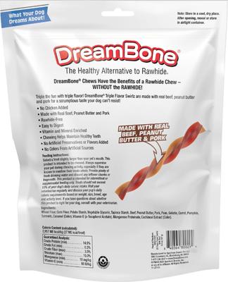 Show full view: DreamBone Triple Flavor Swirlz Real Peanut Butter, Beef & Pork Rawhide Free Dog Chews, 25 count slide 3 of 10