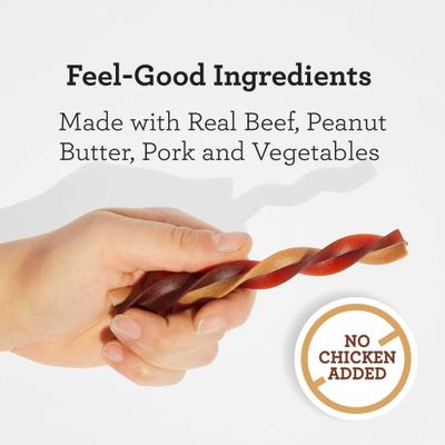 Show full view: DreamBone Triple Flavor Swirlz Real Peanut Butter, Beef & Pork Rawhide Free Dog Chews, 25 count slide 4 of 10