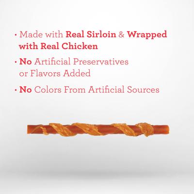 Show full view: DreamBone Twists Wrapped with Chicken Real Sirloin Rawhide Free Dog Chews, 15 count slide 4 of 11