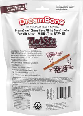 Show full view: DreamBone Twists Wrapped with Chicken Real Sirloin Rawhide Free Dog Chews, 15 count slide 3 of 11