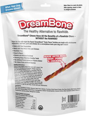 Show full view: DreamBone Triple Flavor Twisties Real Beef, Pork & Chicken Rawhide Free Dog Chews, 25 count slide 3 of 11