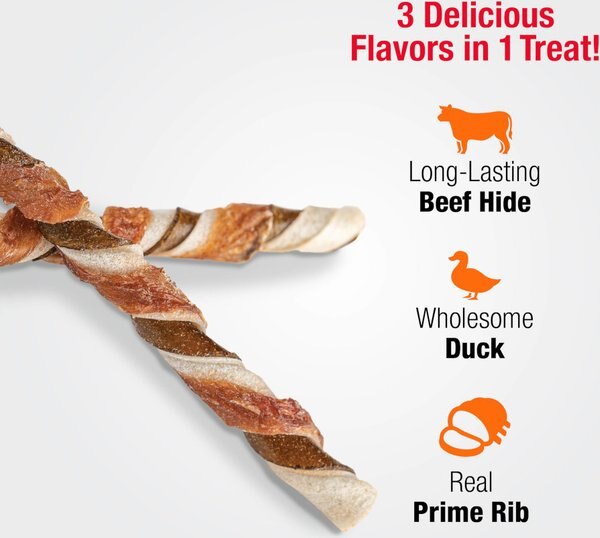 Good 'n' Fun Triple Flavor Twists Sticks Beef, Duck & Prime Rib Dog Treat Chew