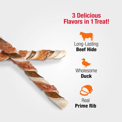 Show full view: Good 'n' Fun Triple Flavor Twists Sticks Beef, Duck & Prime Rib Dog Treat Chew, 10 count slide 5 of 10