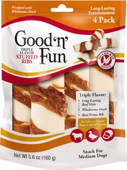 Good 'n' Fun Triple Flavor Stuffed Ribs Beef, Duck & Prime Rib Dog Treat Chews, 4 count