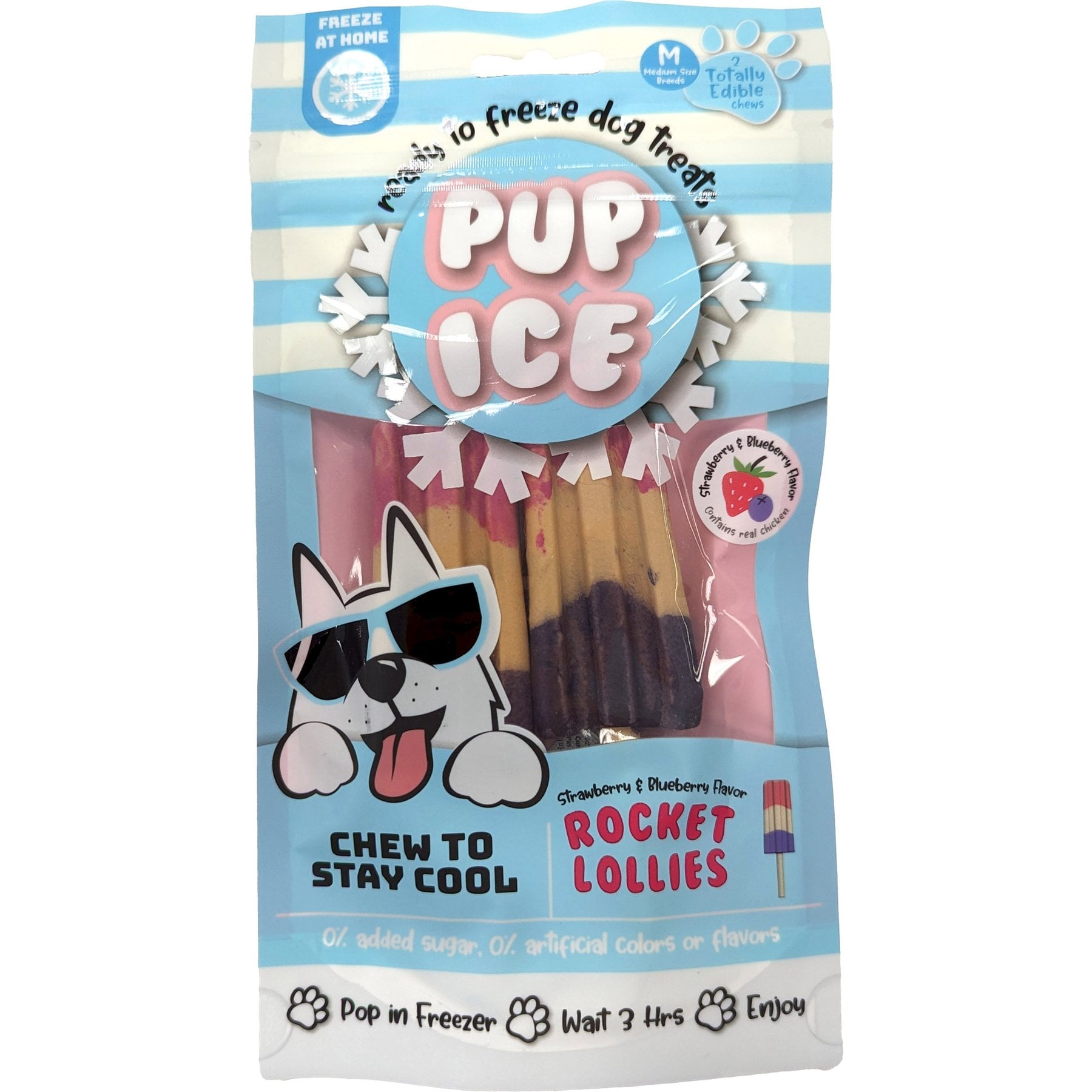 Pup Ice Rocket Lollies Strawberry & Blueberry Dog Chew Treat, 2 count